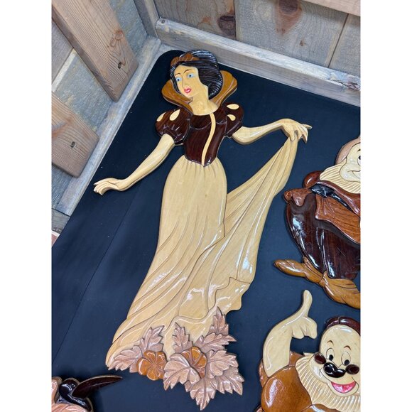 RARE Vintage Disney Snow White & Seven Dwarfs Wooden Nursery Wall Hanging Set - Picture 7 of 10